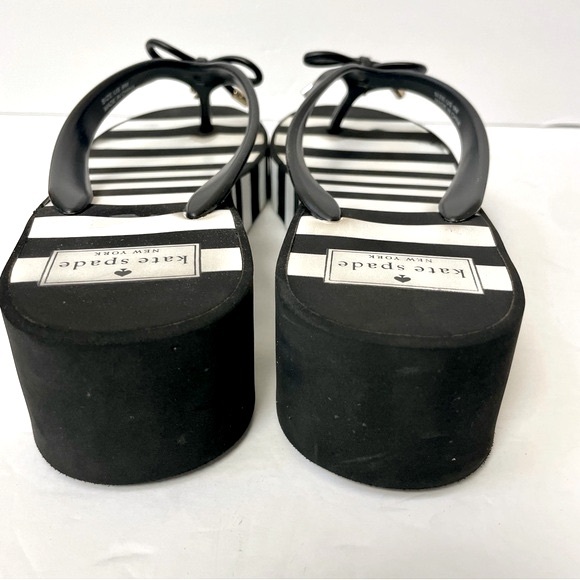 Kate Spade Rhett Platform Wedge Black/White Stripe Flip Flops Size 9 - Picture 14 of 15